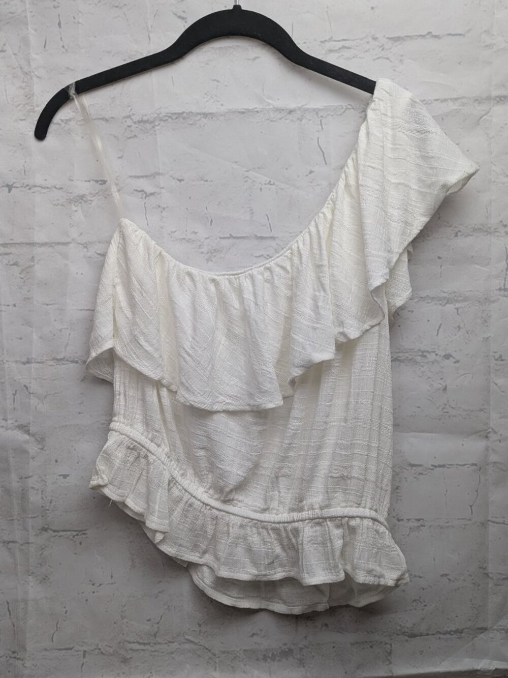 American Eagle Top Womens M White Ruffled One Shoulder Crop Cotton Viscose Blend - Picture 2 of 8